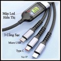 Cáp sạc siêu nhanh 3 đầu 100W micro USB, Type C tiện lợi