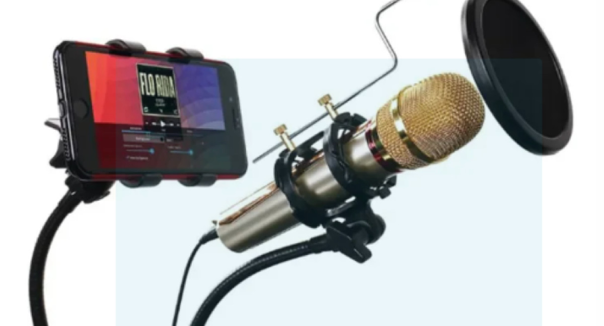 Giá Đỡ Micro Livestream, Có Màng Lọc Âm Mic Và Giá Đỡ Điện Thoại