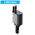 Tẩu sạc ô tô siêu nhanh 4 trong 1 kèm cáp dây rút 2 đầu, 1 cổng lightning (iphone/IOS) + 1 cổng type C