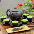 Bộ ấm trà tử sa màu nâu họa tiết hoa sen nổi bật