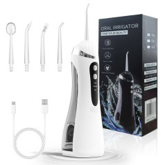 Máy tăm nước không dây kèm 4 đầu phun phù hợp cho người niềng răng, Màu trắng