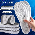 Combo 2 miếng lót giày 4D thể thao mềm mại co giãn giảm xóc, thoáng khí, Mặt đen - Đệm trắng - Size 41/42