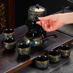 Bộ ấm chén trà đạo cối xay gốm sứ cao cấp, Hoa văn