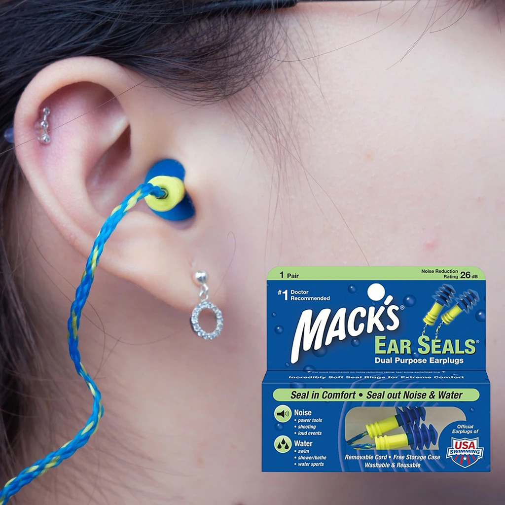 Nút bịt tai đi bơi có dây chống nước, chống ồn cao cấp Macks Ear Seals