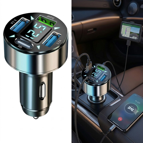 Tẩu sạc xe ô tô 66W cao cấp tích hợp 4 cổng sạc nhanh