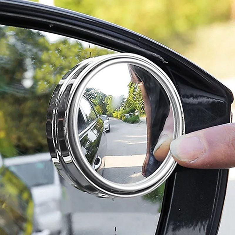 Bộ 2 Gương cầu lồi xóa điểm mù ô tô có khung viền bạc, xoay 360 độ