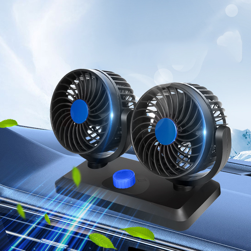 Quạt đôi mini xoay 360 độ 12V-24V tiện ích trên ô tô