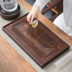 Khay trà bằng tre gỗ đựng ấm chén cao cấp, KT 30x18x3.8cm	