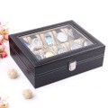 Hộp khay đựng đồng hồ 12 ô bằng da có nắp kính chống bụi sang trọng