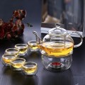 Bộ ấm pha trà đế nến thủy tinh chịu nhiệt tốt có lõi lọc, Bộ ấm chén không khay (Có quai)