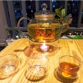 Bộ ấm pha trà đế nến thủy tinh chịu nhiệt tốt có lõi lọc, Bộ ấm chén không khay (Có quai)